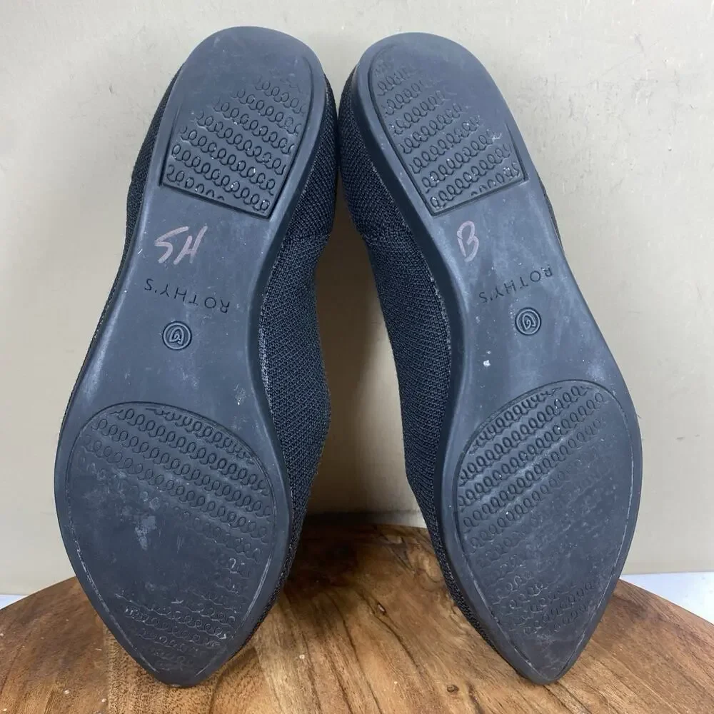 Rothys The Point Womens Black And Blue Size 7.5 Slip On Fabric Knit Ballet Flats